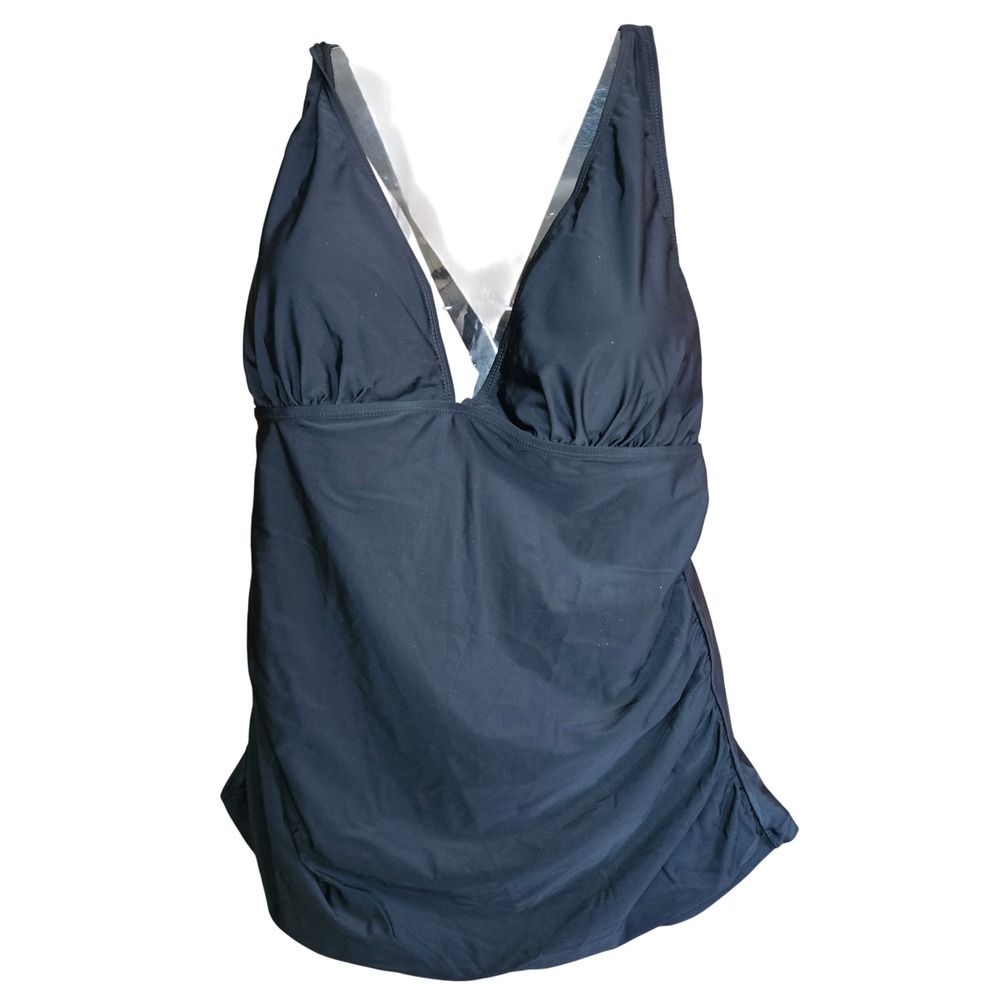 Dipino Black‎ Ruched V-Neck Tankini Top Adj Straps Recycled Size 3XL
